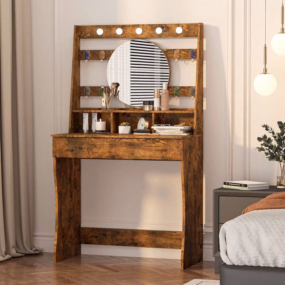 KEEPREAPER Hollywood LED Dressing Table with Adjustable Lighting in Brown – 10