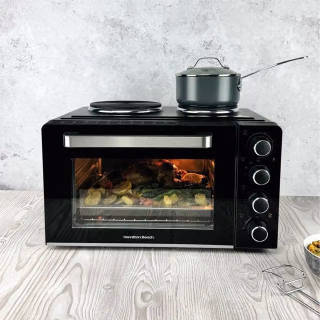 Hamilton Beach 28L Mini Oven with Double Hotplate, Black