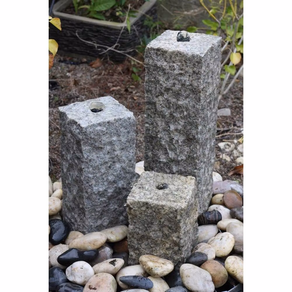 Buttercup Farm Set of 3 Granite Natural Surface Column Water Features with Mains Pump in Grey – 2