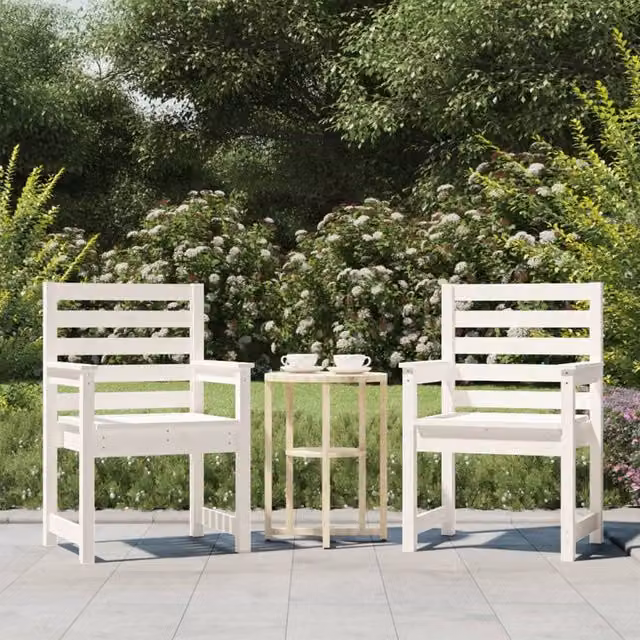 Berkfield Home Set of 2 White Solid Wood Pine Garden Chairs, W/D/H: 60 x 48 x 91 cm