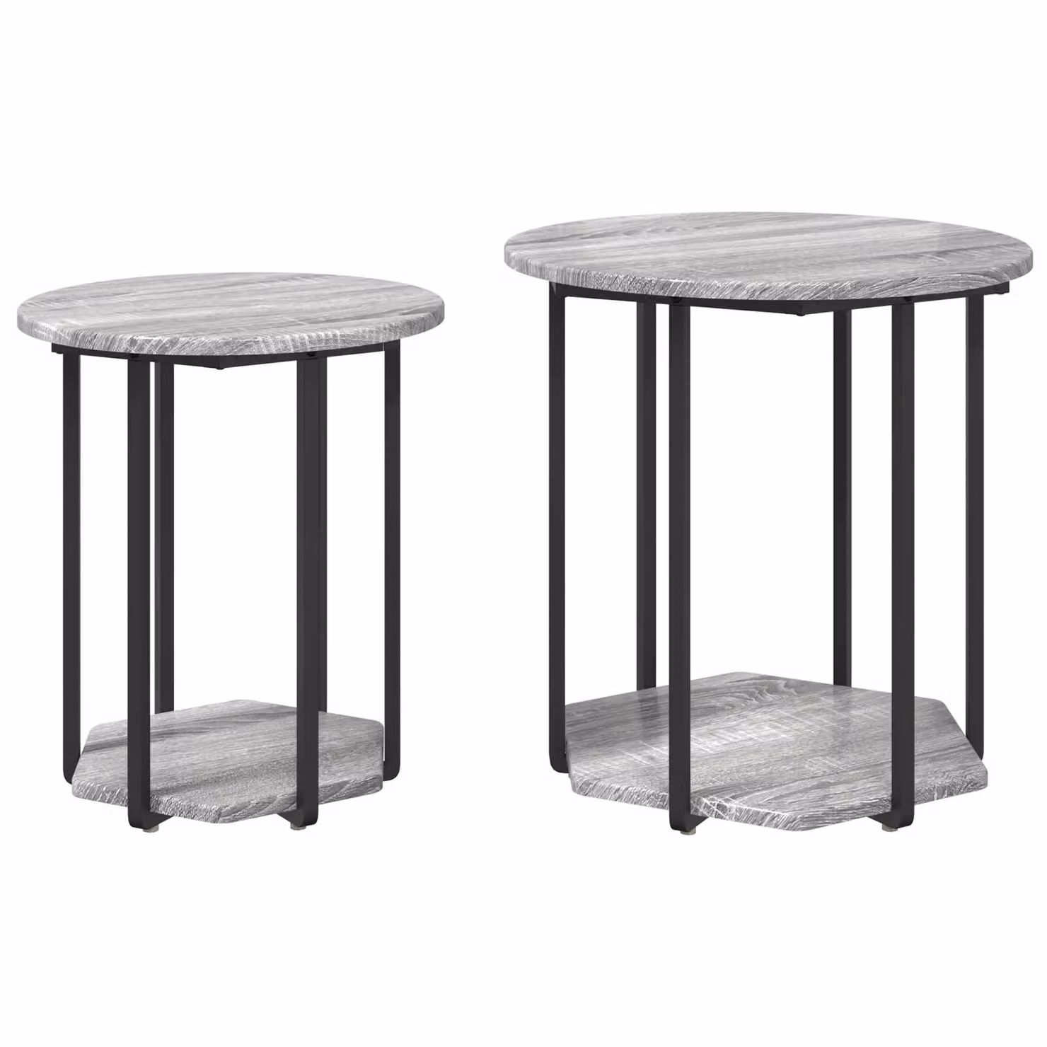 Berkfield Home Set of 2 Modern Round Grey Nested Side Tables with Engineered Wood and Metal Construction – 2