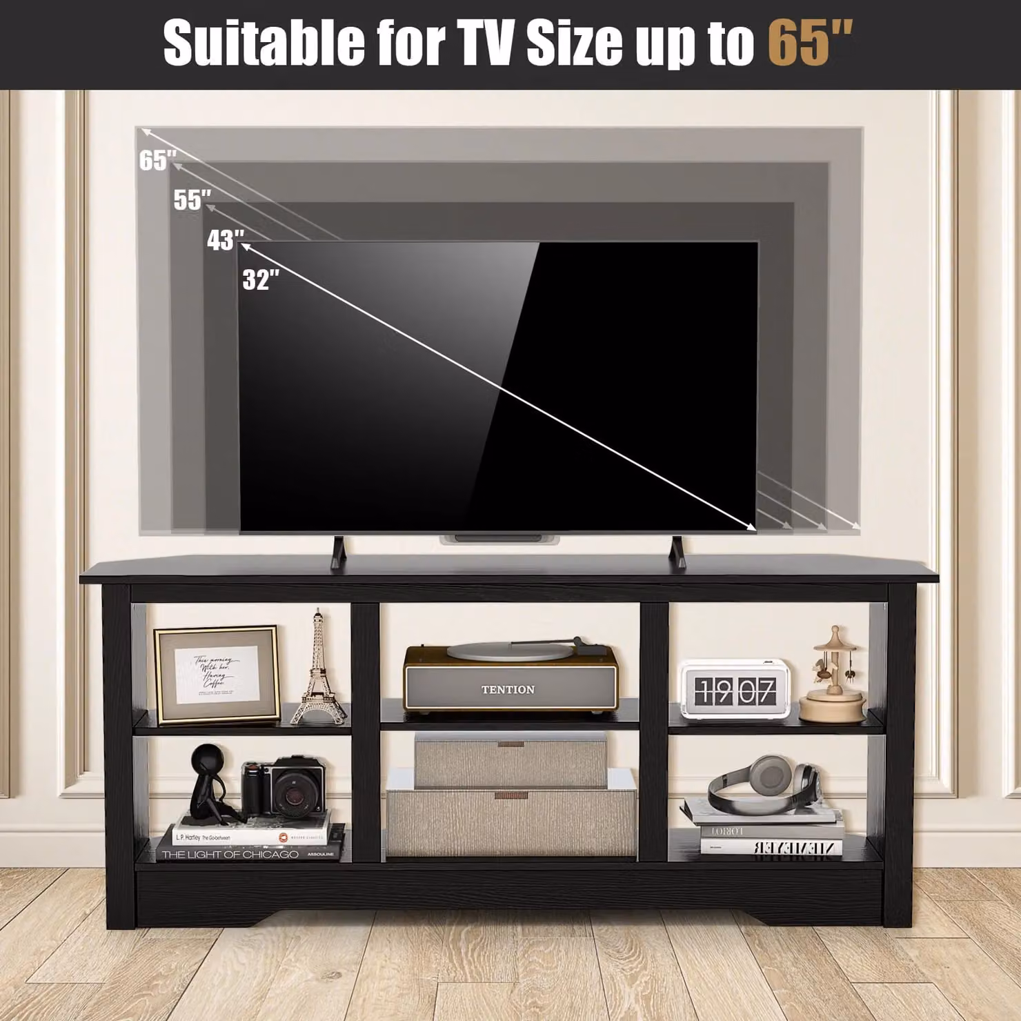 Costway Black Modern Media Entertainment Centre TV Stand for TVs up to 65 Inches – 4