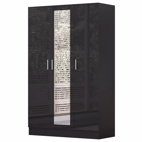 Reflect 3 Door Mirrored Wardrobe in Black Gloss and Black Oak, H 180 x W 113 x D 47 cm – 4
