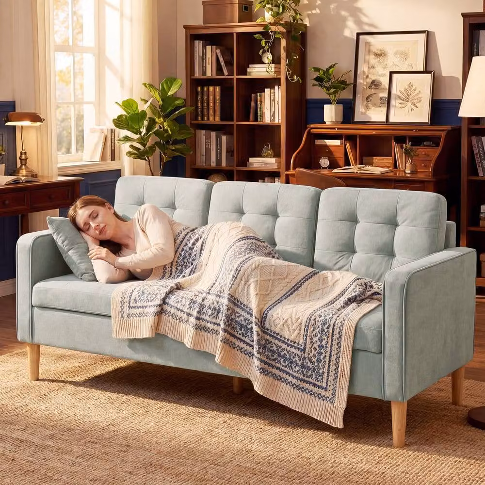 STILVORA Upholstered Sofa with Hidden Lift-Up Storage and Solid Rubberwood Frame in Grey – 5