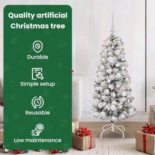 vidaXL Artificial Hinged Christmas Tree in Green and White, Height: 120 cm – 4