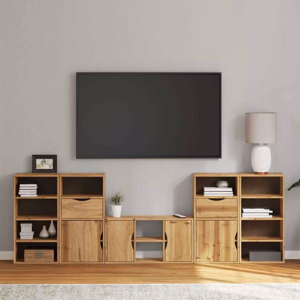 Berkfield Home ODDA 5 Piece Solid Wood Pine TV Unit with Storage in Brown – 2