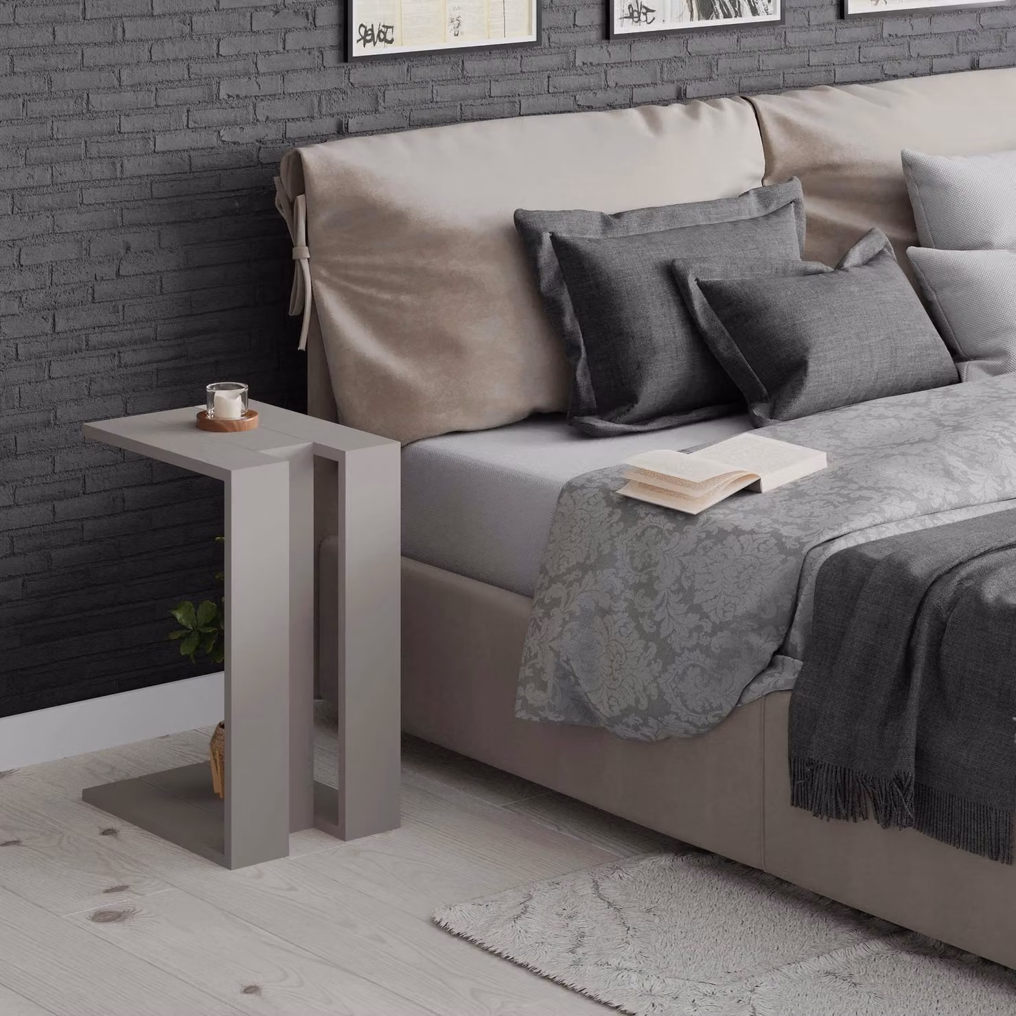 Decortie Muju Modern C-Shape Side Table in Grey, W/D/H: 40 x 30 x 57 cm – 2