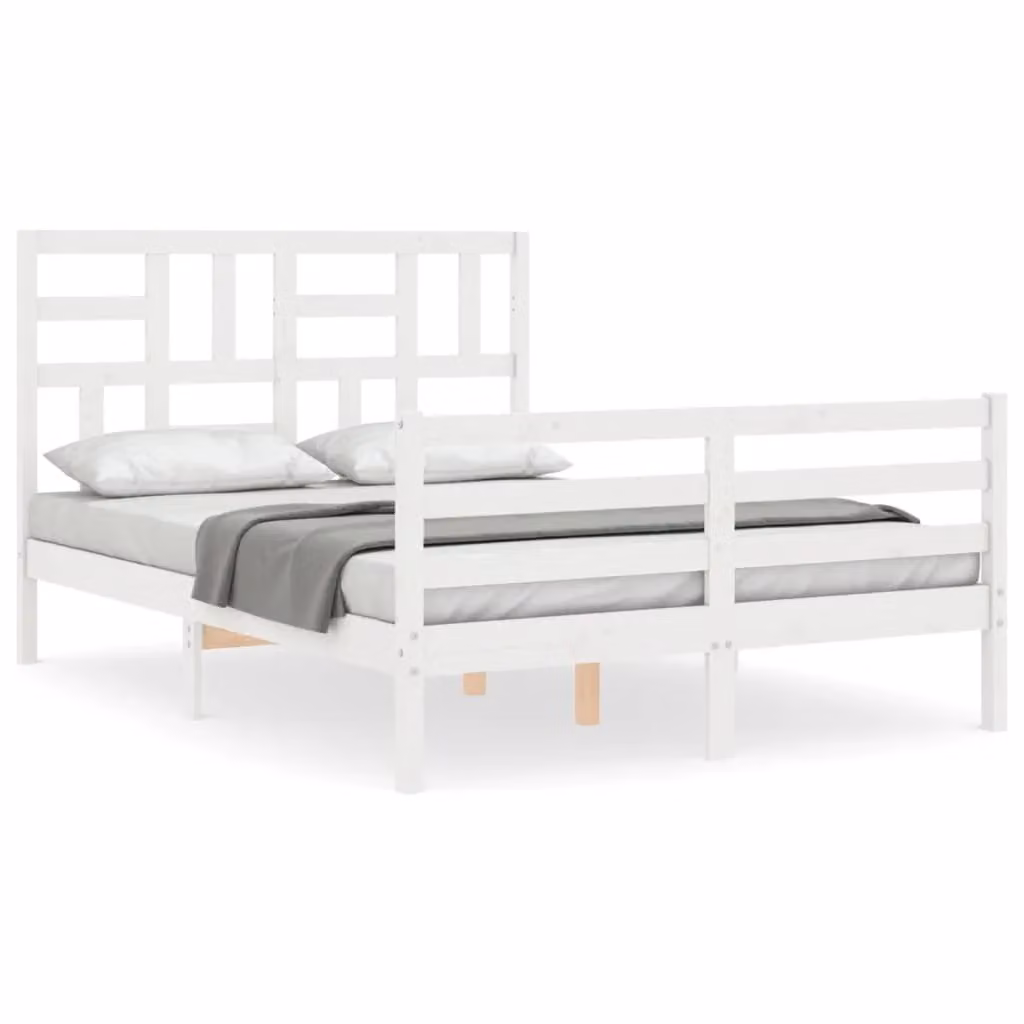Berkfield Home White Solid Pine Wood Bed Frame with Headboard W/D/H: 140 x 200 cm – 2