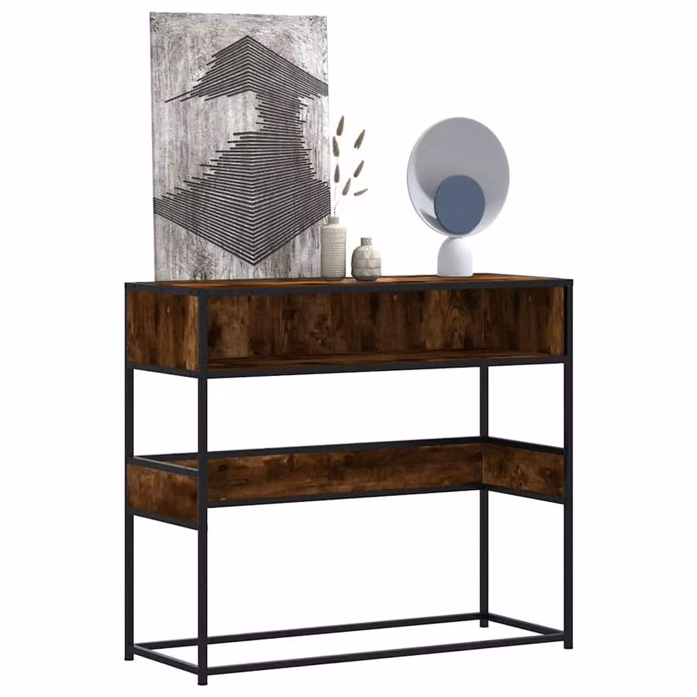 Berkfield Home Smoked Oak Console Table in Brown, W/D/H: 90 x 35 x 80 cm – 2