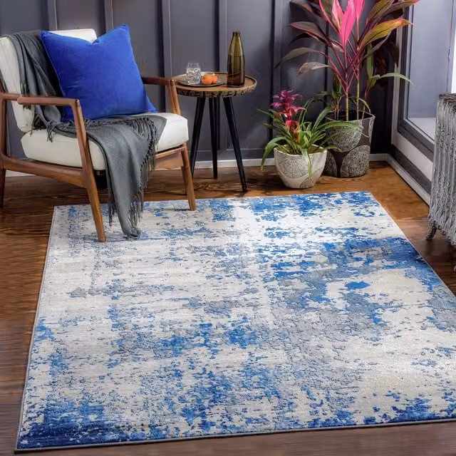 Livabliss Monaco Abstract Modern Marble Wool Rug in Grey and Blue, W: 200 cm, D: 290 cm – 1