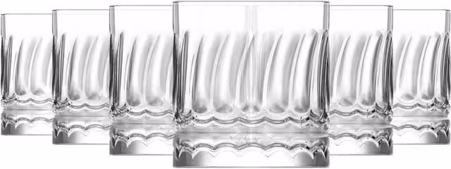 LAV Wave Geometric Whisky Tumbler Glasses, Clear, 330ml, Pack of 6