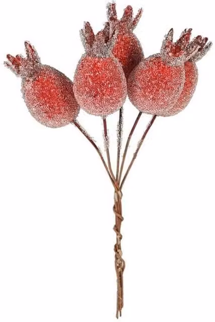 KDMD Red Frosted Hip Bunch Artificial Flowers
