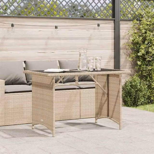 Berkfield Home Beige Poly Rattan Garden Table with Glass Top W/D/H: 110 x 68 x 70 cm – 1