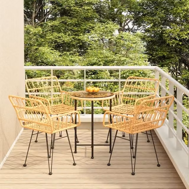 Berkfield Home 5 Piece Brown Poly Rattan Garden Dining Set with Glass Top Round Table – 1