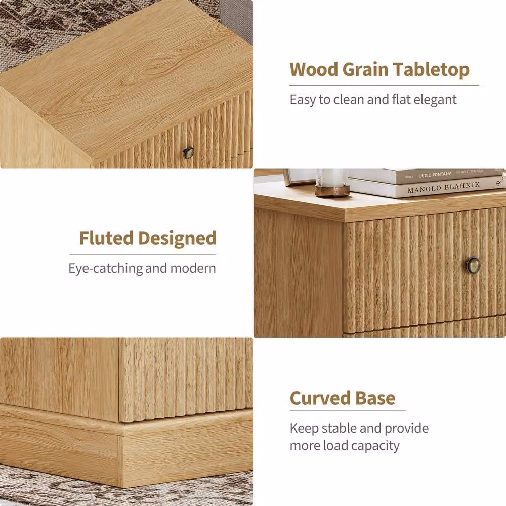 London Boutique Modern Mid-Century Bedside Table with Drawers and Castors in Light Oak, W/D/H: 61.0 x 39.7 x 57.7 cm – 3
