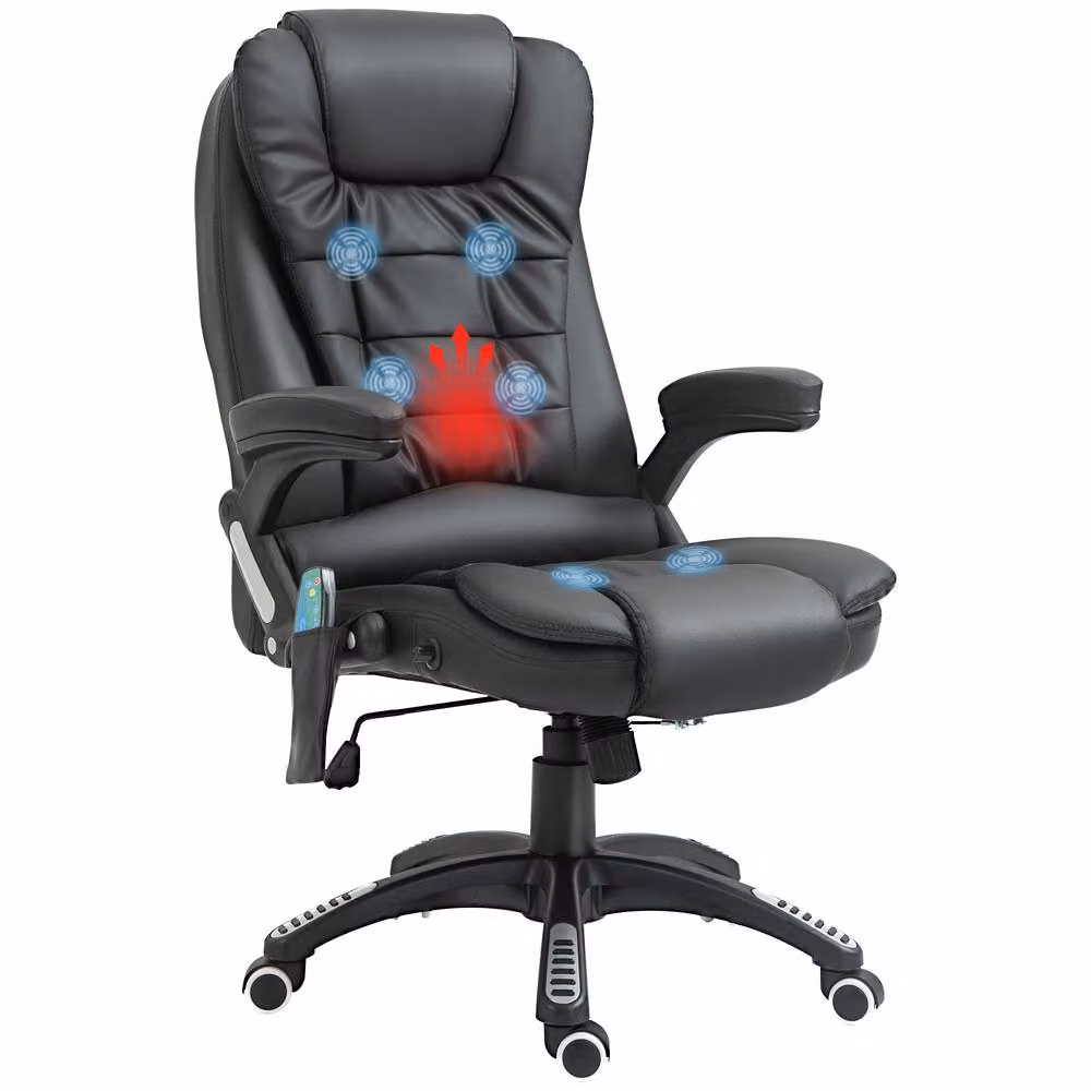 STILVORA Black Synthetic Leather Executive Massage Office Chair with Heated Seat and Headrest – 4