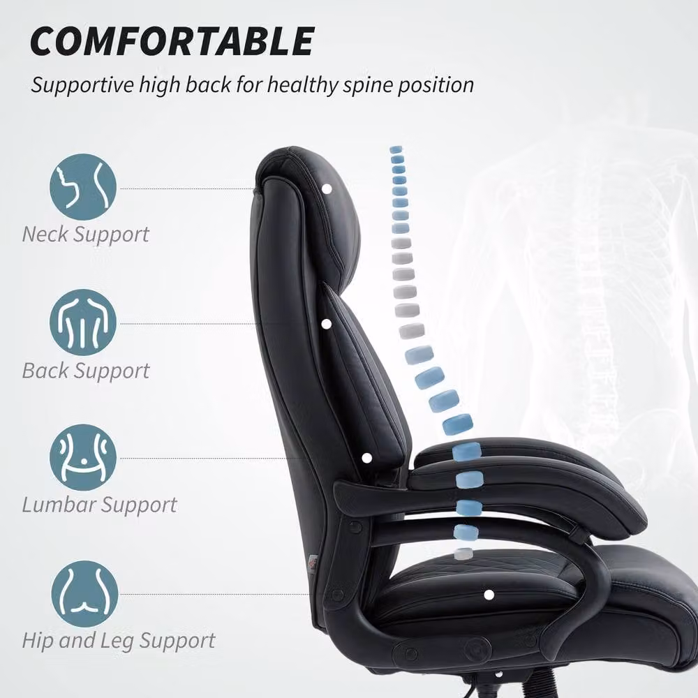 ERGOVEXA Executive Office Chair in Black Synthetic Leather with Headrest and 360 Degree Swivel – 5