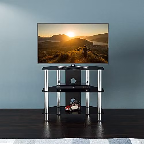 AVF Black and Silver Glossy Glass TV Stand with Metal Frame, 60 cm – 2