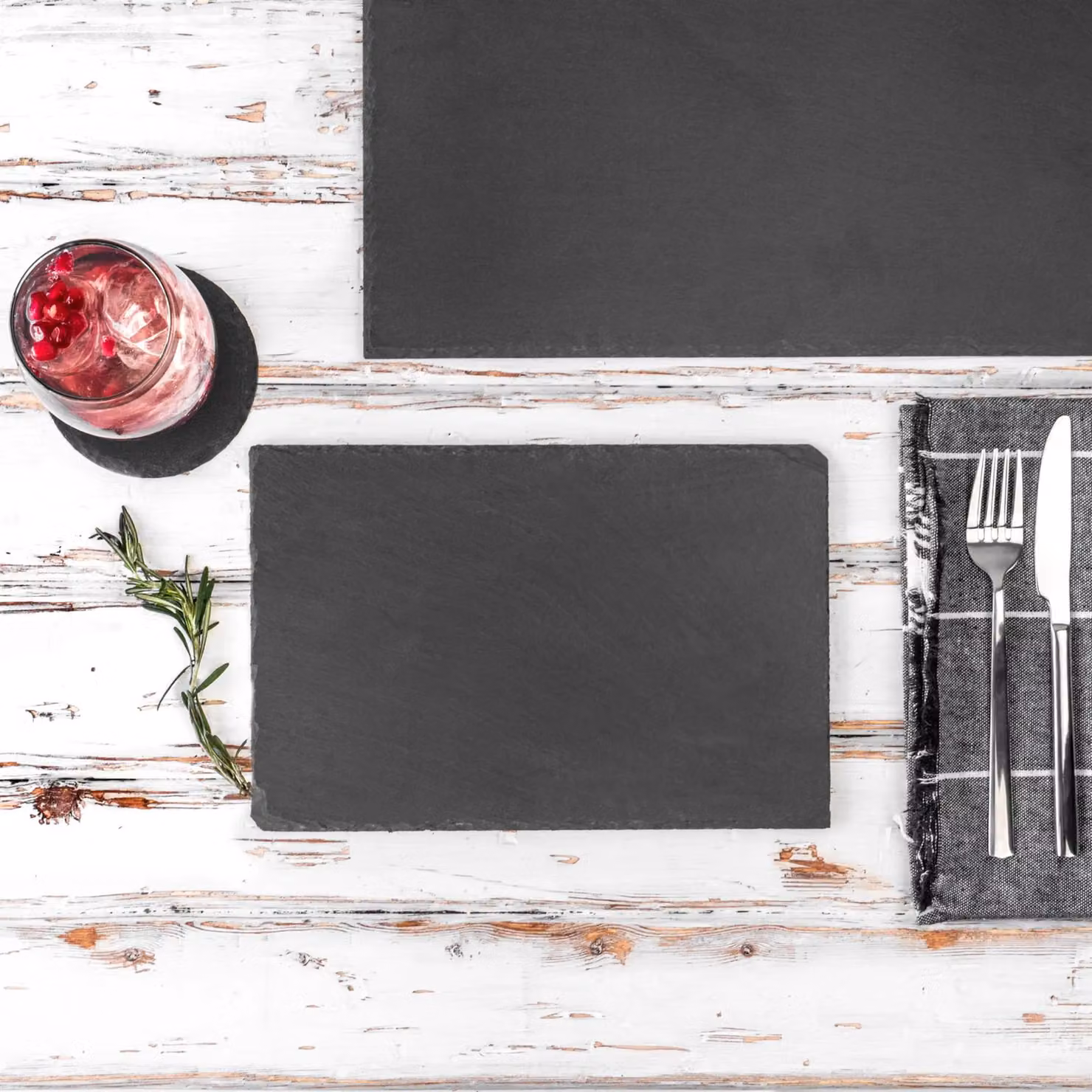 Argon Tableware Slate Placemats and Coasters Set in Grey, W: 40 cm, D: 30 cm – 4