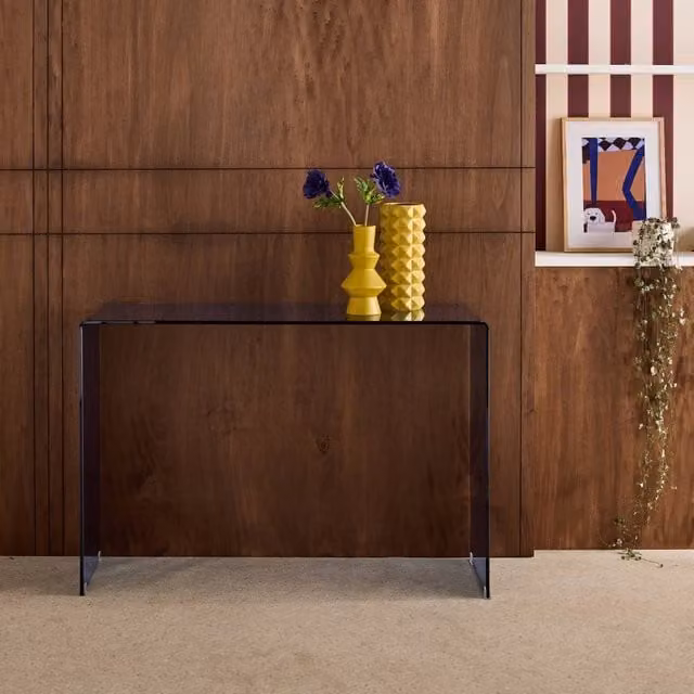 sweeek Modern Rectangular Tempered Glass Console Table in Grey, W/D/H: 80 x 35 x 75 cm