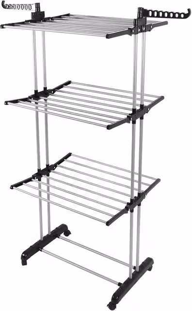 Nordara Black 4 Tier Foldable Clothes Airer Laundry Dry Rack with Wheels and Hooks – 1