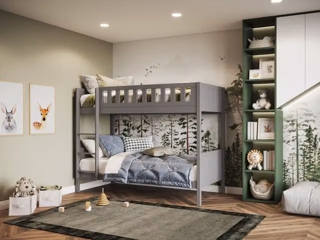 Flair Bea Modern Two-Level Bunk Bed in Grey and White, Solid Pine Wood, W/D/H: 100 x 200 x 155.8 cm