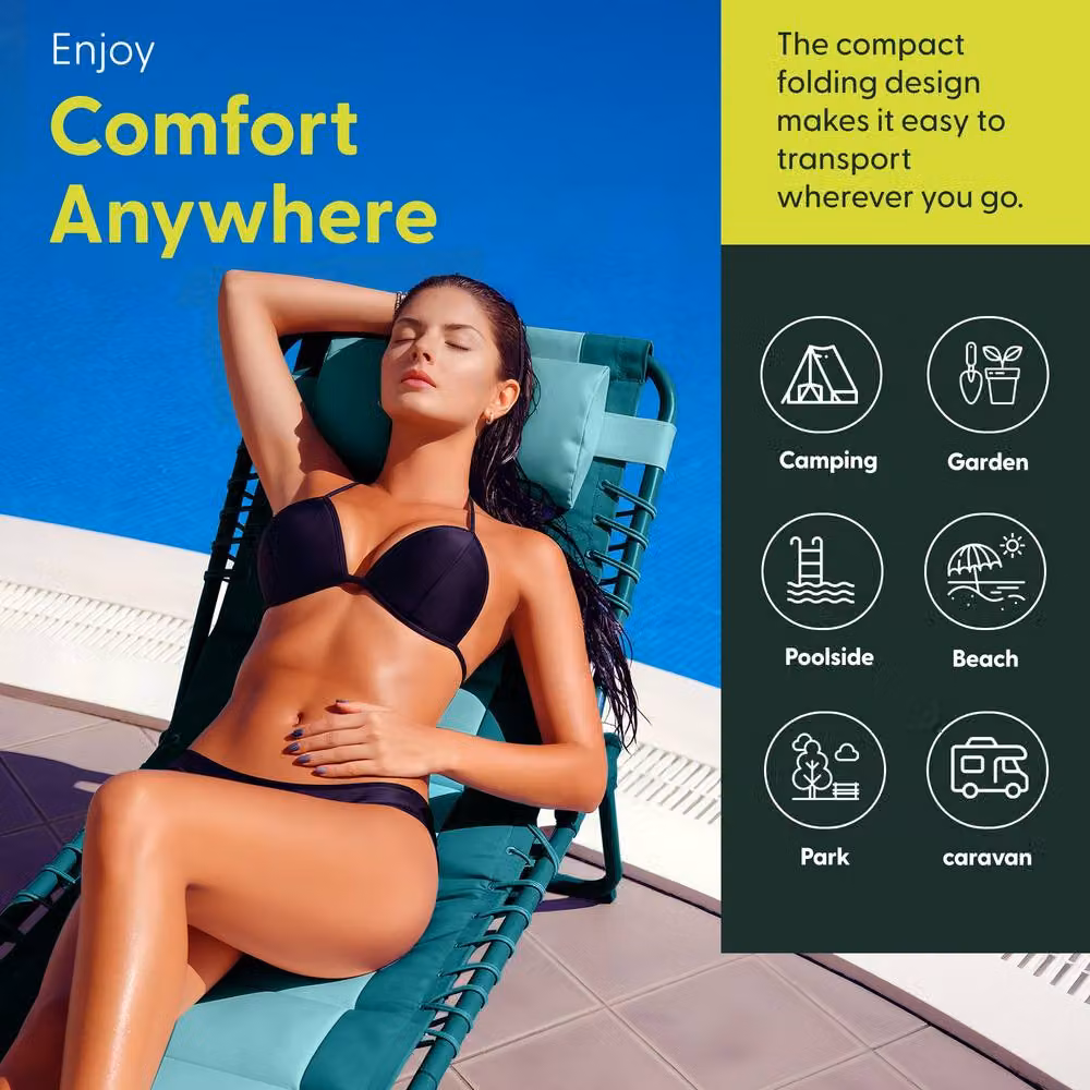 Keplin Foldable Sun Lounger Chair in Petrol with Adjustable Headrest and Abstract Design – 4