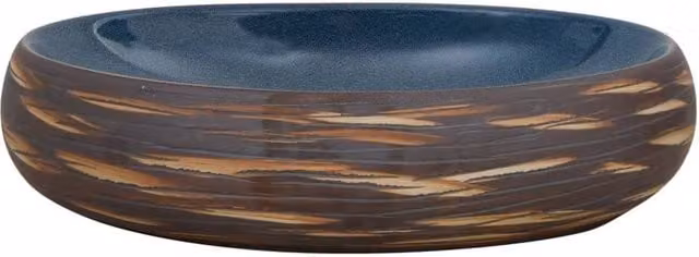 Berkfield Home Oval Ceramic Countertop Basin in Brown and Blue, W: 59 cm, D: 40 cm, H: 15 cm