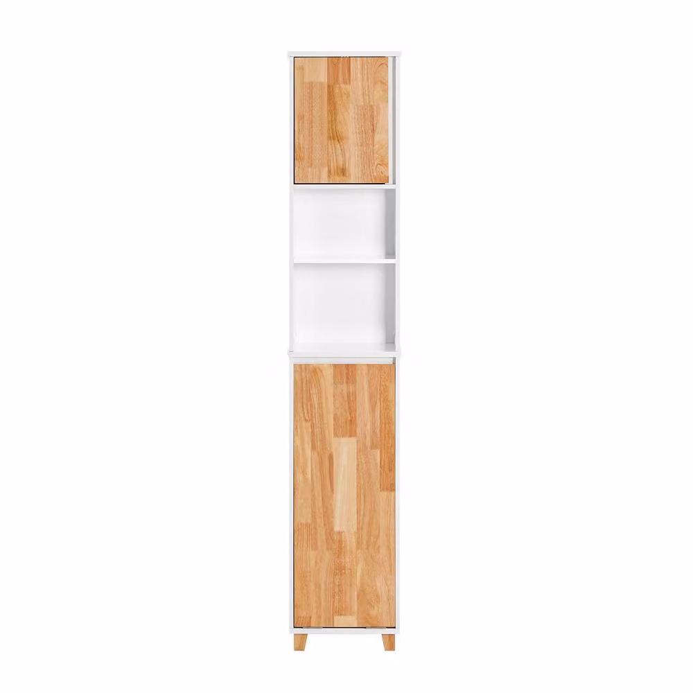 SoBuy Slim Tall Bathroom Cabinet with Fold-Down Laundry Hamper in White and Grey – 2