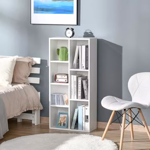 HOMCOM Modern White Cube Bookshelf with Adjustable Shelves and Back Panel – 4