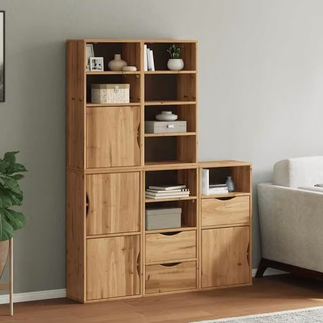 Berkfield Home ODDA Side Cabinets, 5 Piece Set, Solid Wood Pine, Brown, W: 40 cm, D: 24 cm, H: 79 cm – 1