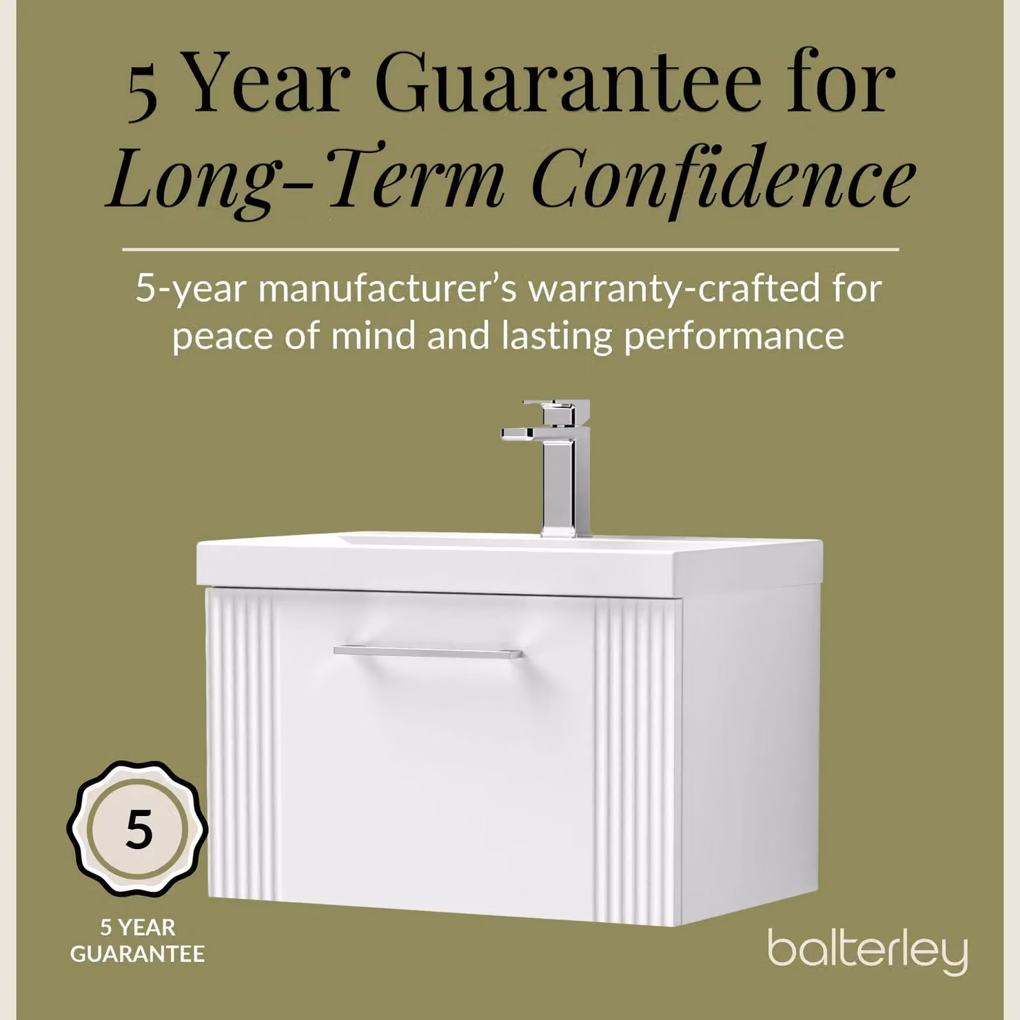 Balterley Wall Hung 1 Drawer Vanity Unit with Curved Basin, Satin White, W: 60 cm, D: 40.9 cm, H: 60 cm – 2