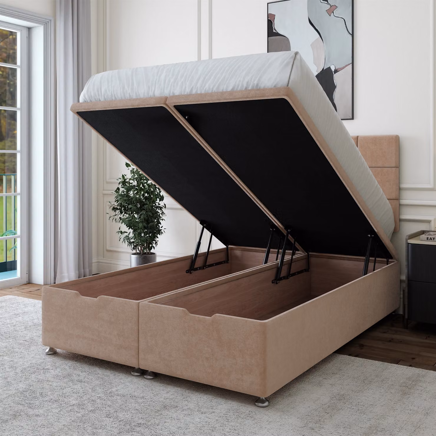 Bedmaster Luxury Velvet Ottoman Divan Base and Square Headboard in Brown, Super King, W/D/H: 200 x 200 cm – 2