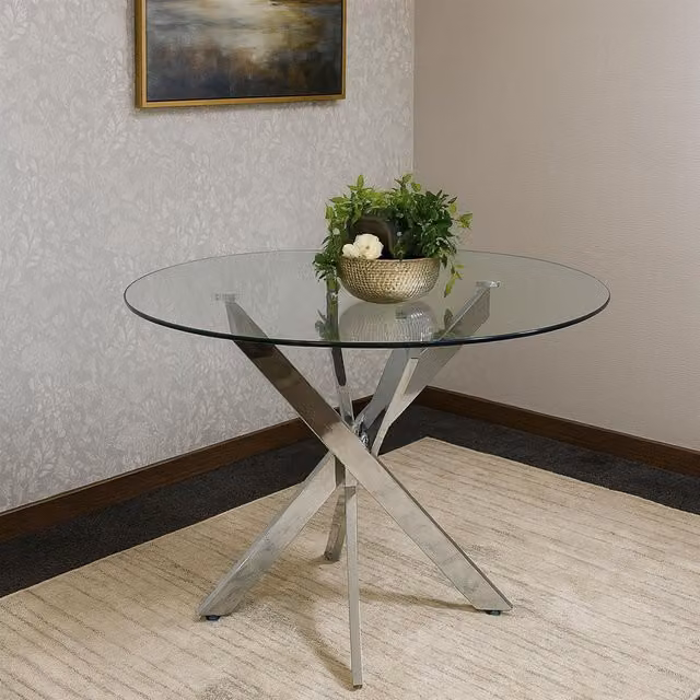 Kosy Koala Round Glass Dining Table with Chrome Legs in Transparent – 1