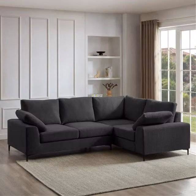 Nora Right-Hand Corner Sofa in Anthracite Grey Fabric, W/D/H: 266 x 197 x 92 cm