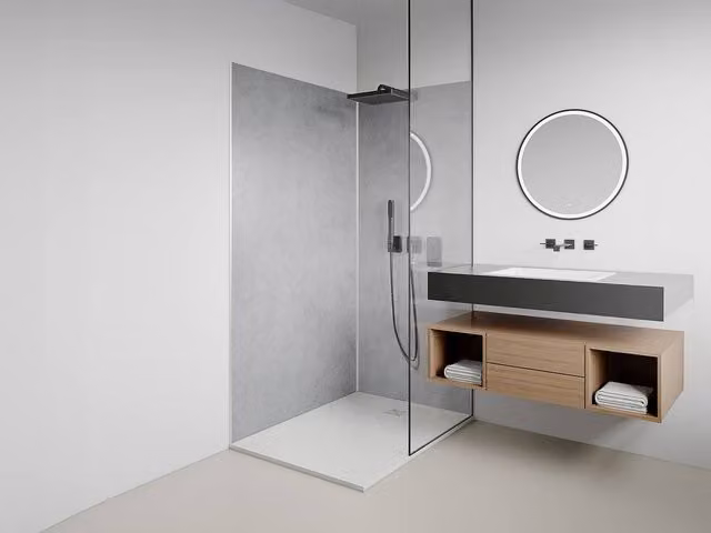 Vente-unique Set of 2 Grey Concrete Effect Aluminum Wall Panels for Shower and Bathroom, W/H: 90 x 120 cm