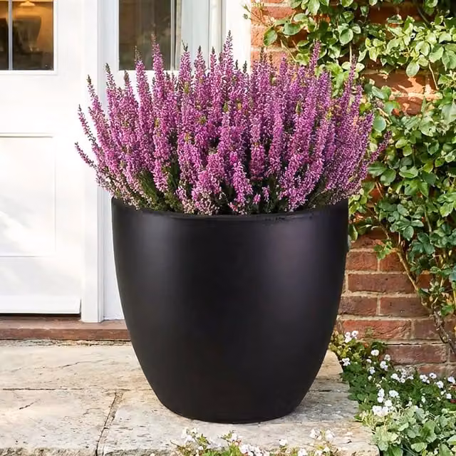 Idealist Set of 3 Round Outdoor Plant Pots in Black Ceramic and Concrete