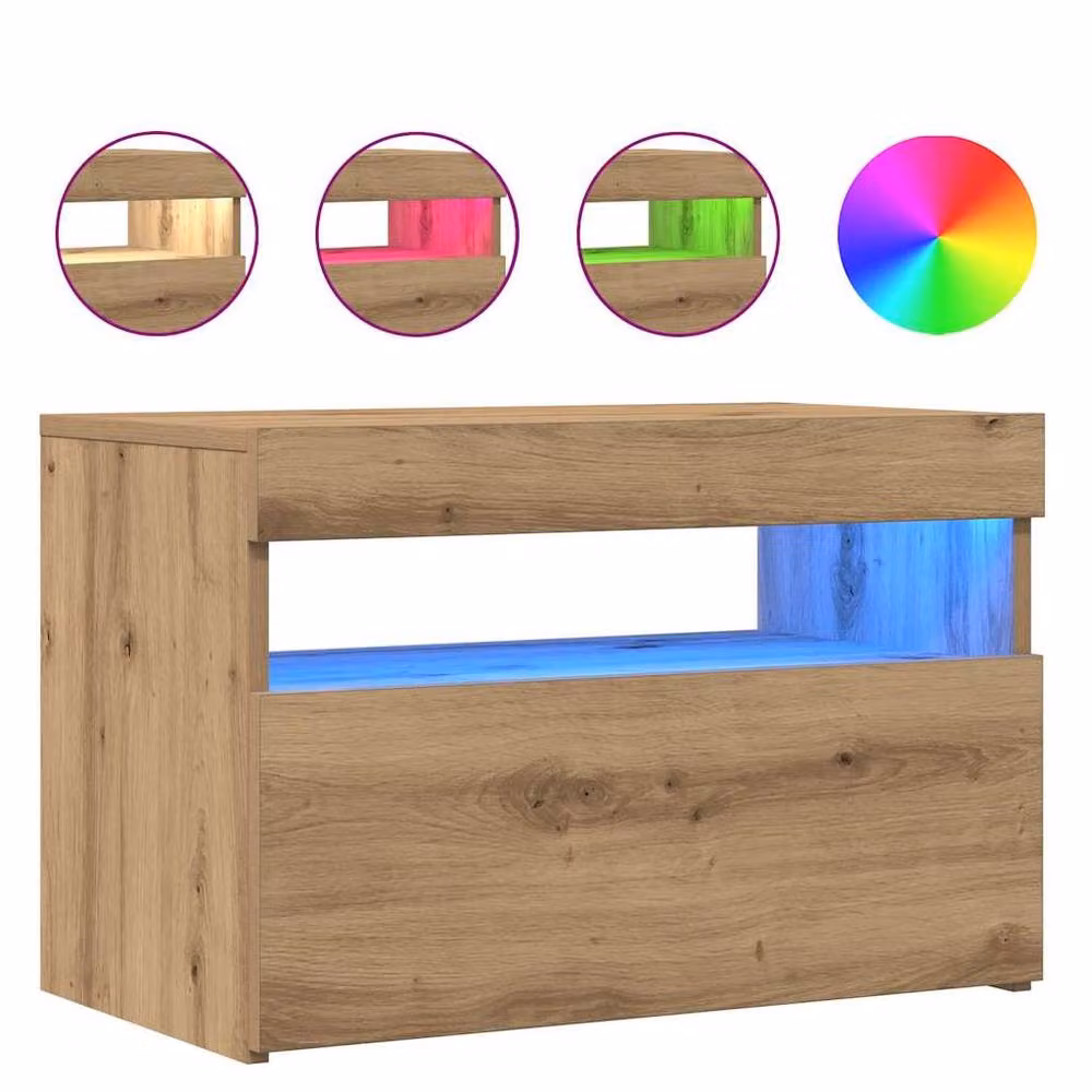 Berkfield Home Set of 2 Artisan Oak TV Cabinets with LED Lights in Light Tan – 4