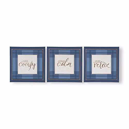 Art for the Home Heritage Tweed Trio Set of 3 Blue and Gold Printed Canvas Wall Art – 1