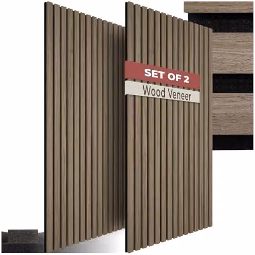 tectake Set of 2 Sound-Absorbing Acoustic Wall Panels with Wood Look MDF and Felt in Brown, W/D/H: 120 x 60 x 2.1 cm