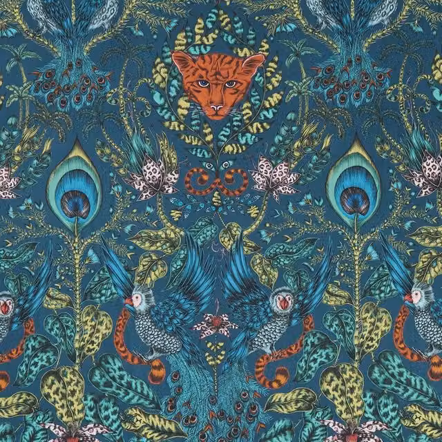 Emma Shipley Amazon Graphic Cotton Fabric in Navy Blue and Petrol