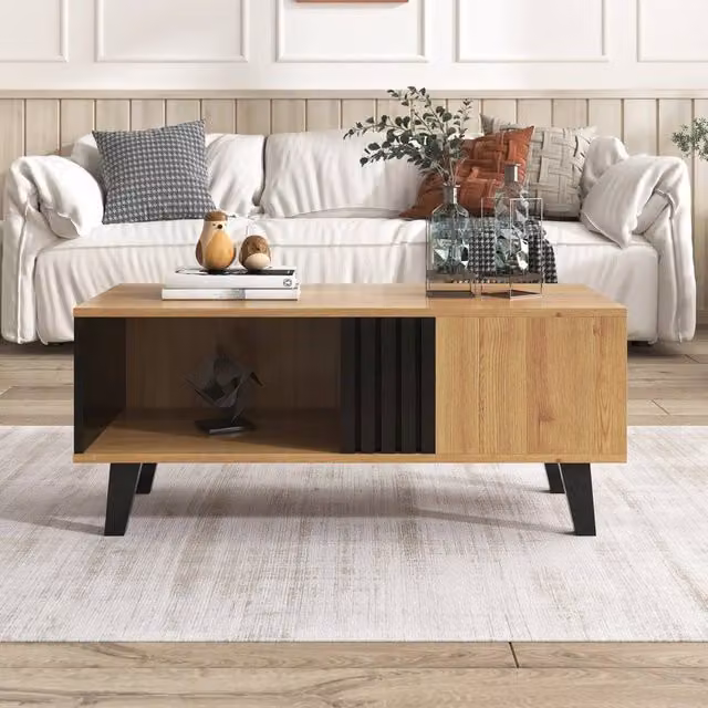 VOGREX Modern Rectangular Wood Coffee Table with Versatile Storage in Brown and Black, W/D/H: 60 x 60 x 45 cm