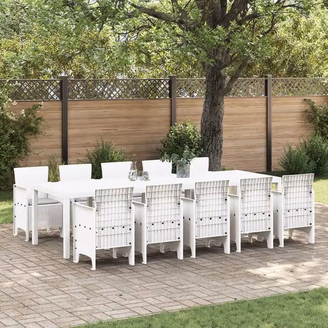 Berkfield Home 11 Piece White Poly Rattan Garden Dining Set with Cushions – 1