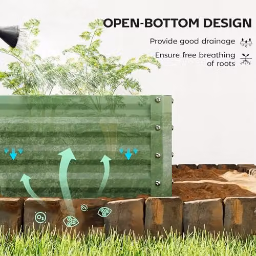 Outsunny Set of 2 Steel Raised Garden Beds, Green, W/D/H: 110 x 50 x 30 cm – 4