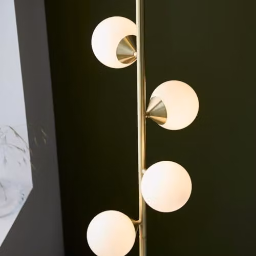 Merano Grosseto Multi Arm Floor Lamp in Satin Brass and Gloss White Glass, H151.5 x D31 cm – 5