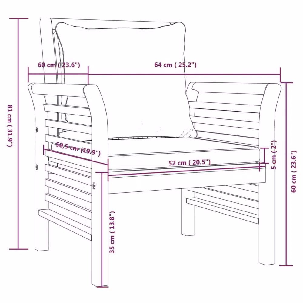 Berkfield Home Set of 2 Acacia Wood Garden Sofa Chairs in Brown with Dark Grey Cushions – 7