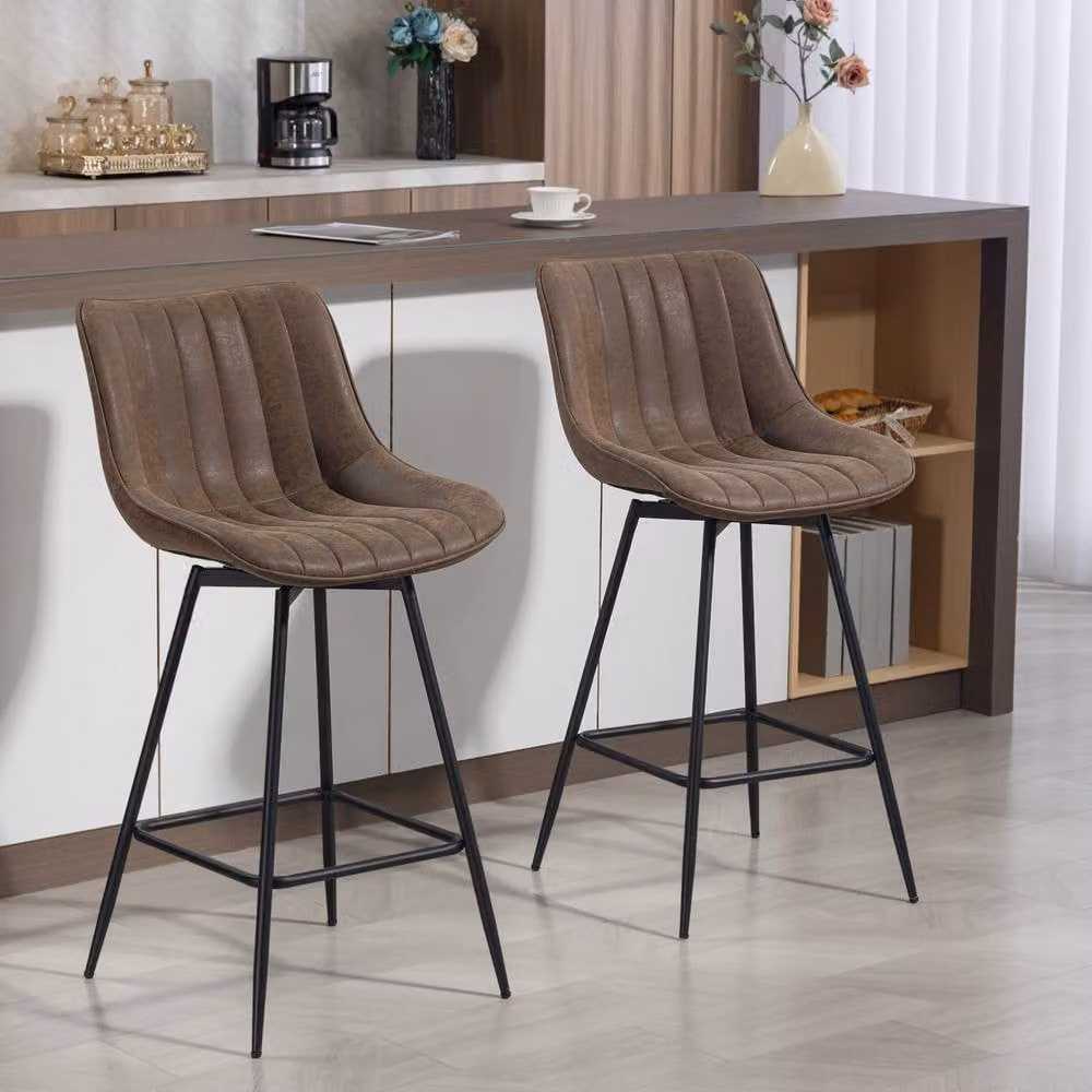 STILVORA Set of 2 Modern Swivel Bar Stools with Brown Synthetic Leather – 2