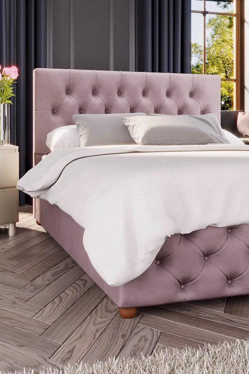 Laurence Llewelyn-Bowen Luna Ottoman Storage Bed in Pink Plush Velvet Fabric, Double W/D/H: 140 x 200 cm – 3