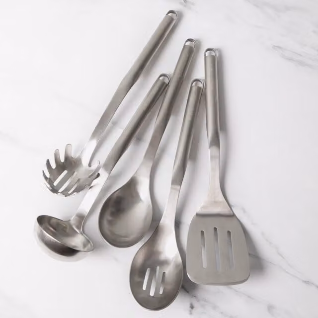 KitchenAid 5-Piece Stainless Steel Utensil Set in Silver, Heat Resistant to 260C