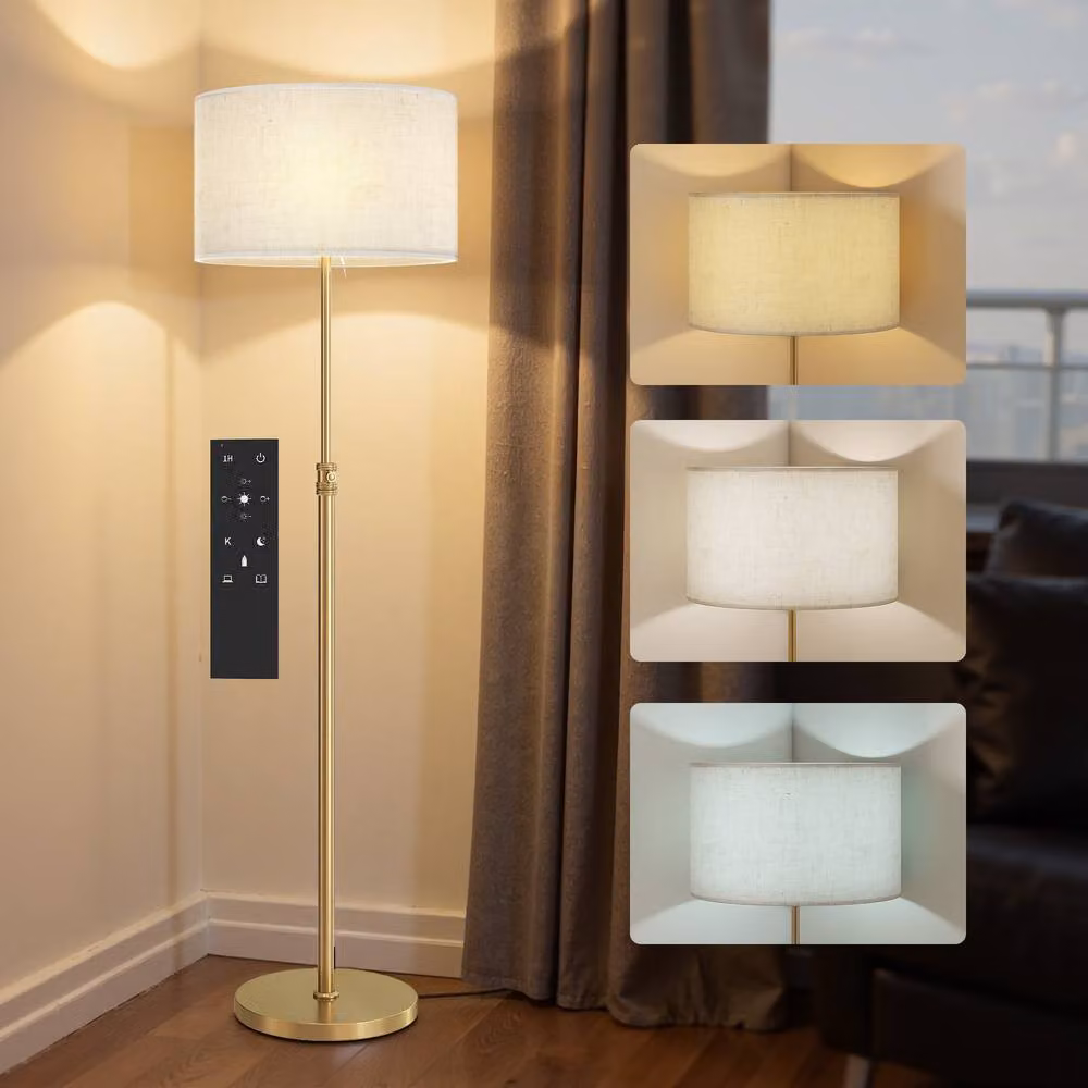HOMCOM Dimmable Gold Floor Lamp with Remote Control and Adjustable Colour Temperature – 2